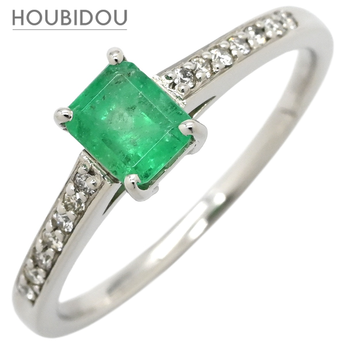 リング 指輪 エメラルド ダイヤモンド リング グリーン×プラチナシルバー 緑 コロンビア産 エメラルドカット 15号 【保証書】【中古】