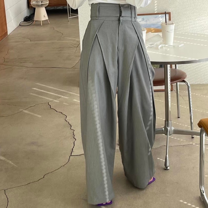 タックワイドパンツ タック入り ワイドパンツ 黒 ブラック 灰色 グレー 韓国 オルチャン レディース ロングパンツ ワイドロングパンツ スラックス パンツ きちんとパンツ きれいめパンツ 5,636円