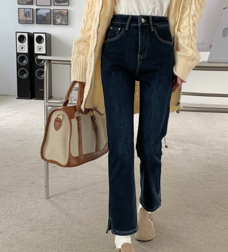 クロップド丈デニム ３色展開 レディース パンツ ボトムス デニム Gパン ストレートパンツ ロングパンツ デニムパンツ クロップドスカート ロング 9分丈 ワイド ストレート Iライン スマート