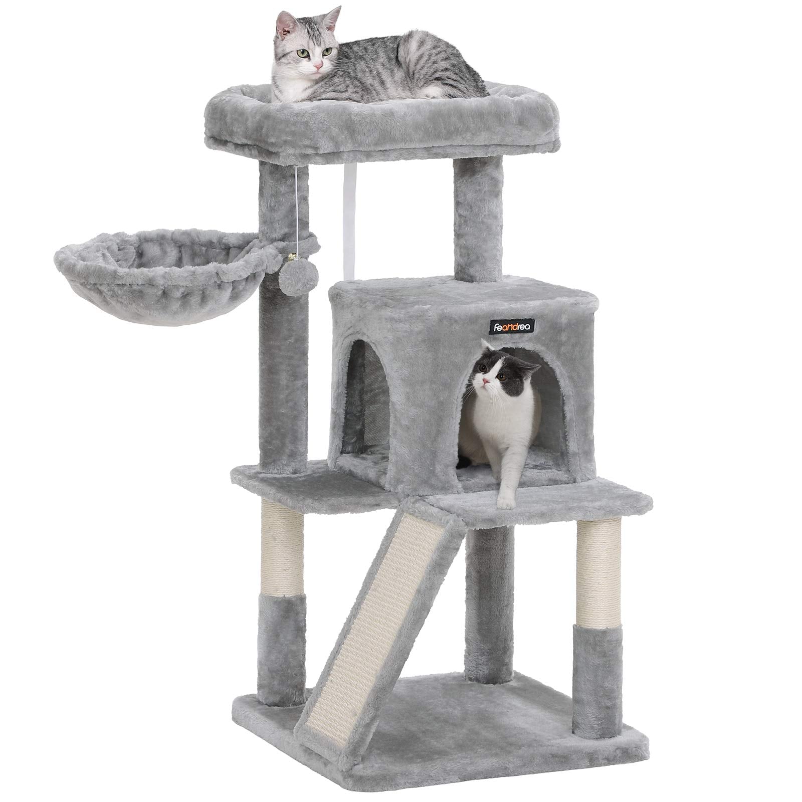 FEANDREA キャットタワー 大型猫 ハンモック耐荷重10KG 天然サイザル 広いハウスと多頭飼い 安定性 96CM PCT51W