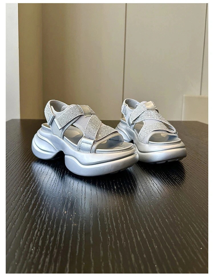 上品 高級感 スートン美脚百掛け 身長アップ ビーズ/スパンコール 6cm台 厚底サンダル [2カラー]