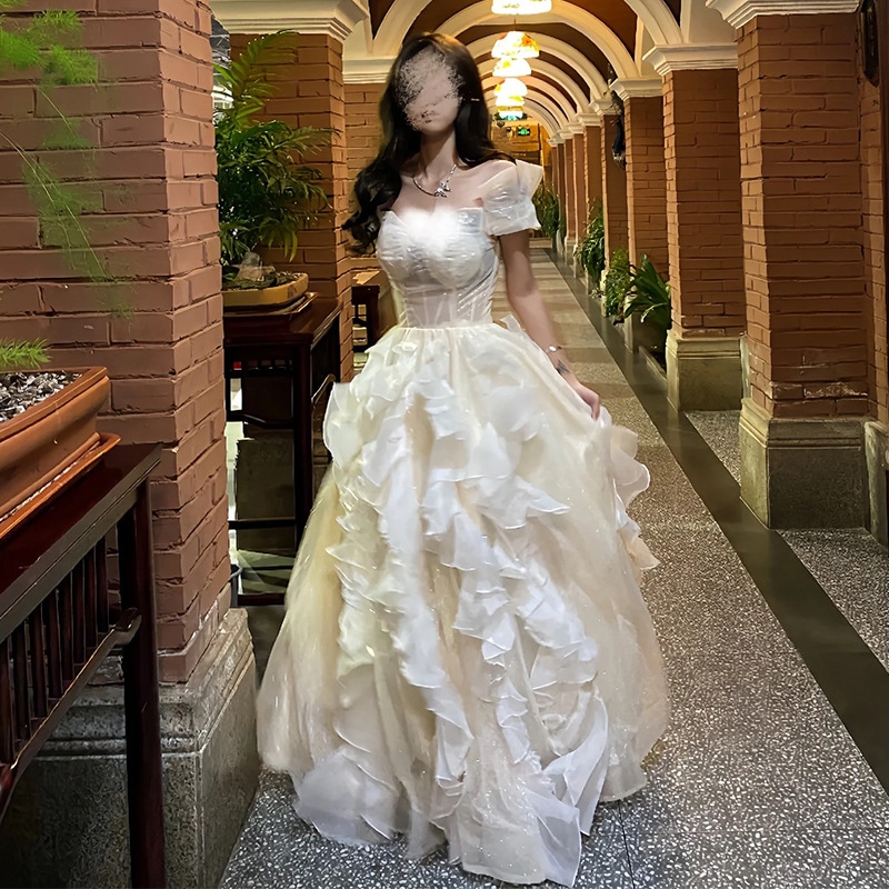 【高級宴会ドレス】プリンセスドレス レディース 高級感 夢幻的 気品 オフショルダー 成人式・卒業式 誕生日パーティー用ドレス