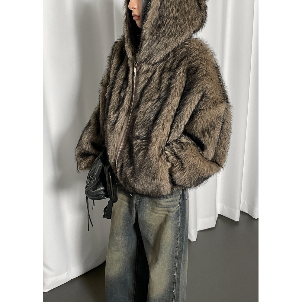 ブラックアップポップポップツーウェイファーパーカージップアップ