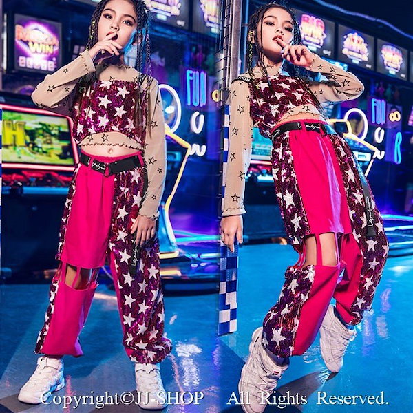 スパンコール ジャッズダンス衣装 ヒップホップ キッズ ダンス 衣装 セットアップ タンクトップ セ