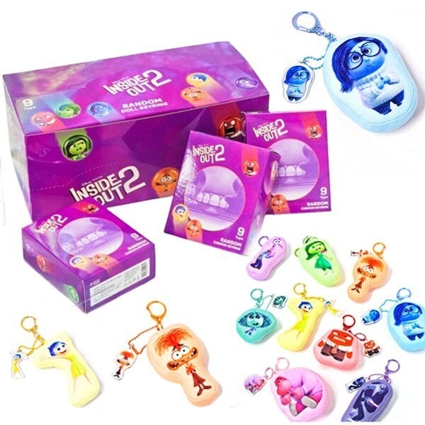 ディズニー インサイドアウト2 ランダムクッション バッグハンガー 9cm キーリング 1箱(9点セット) 悲しみ 喜び 不安 かっとなる 小心