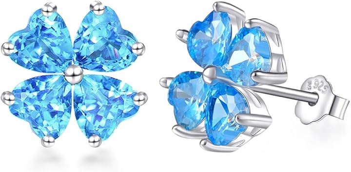 幸運四つ葉のクローバー 女性 6.4ct スイスブルー トパーズ 925純銀製 シルバー ピアス K18コーティング 金属アレルギー対応( 12月 誕生石 スイスブルートパーズ)