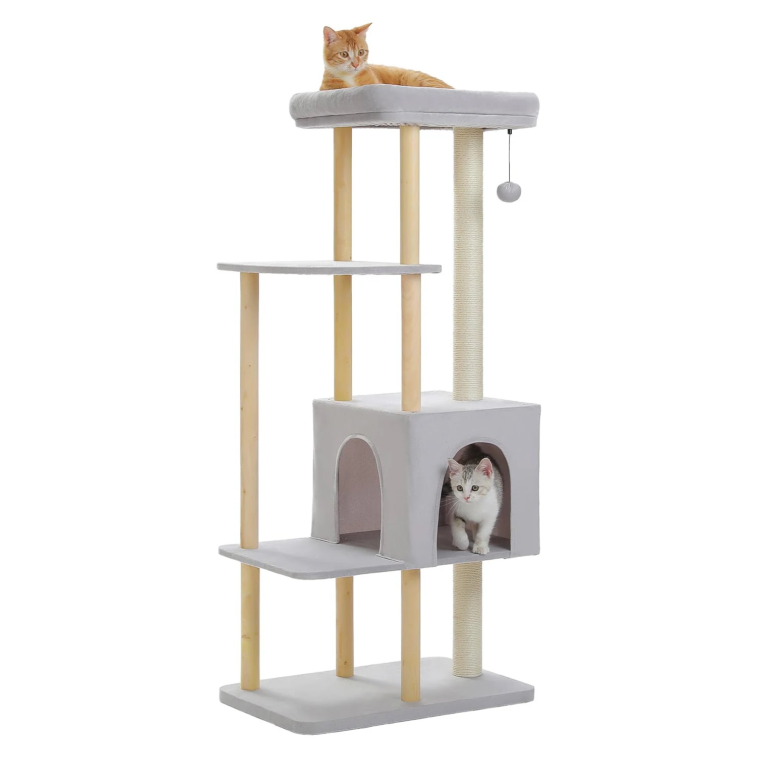 PAWZ Road キャットタワー スリム 猫タワー おもちゃ 多頭飼い 爪とぎ 木目調 大型猫用 おしゃれ 据え置き 安定 シンプル 省スペース 登りやすい 天然麻紐 ナチュラル 頑丈 大型 見晴台