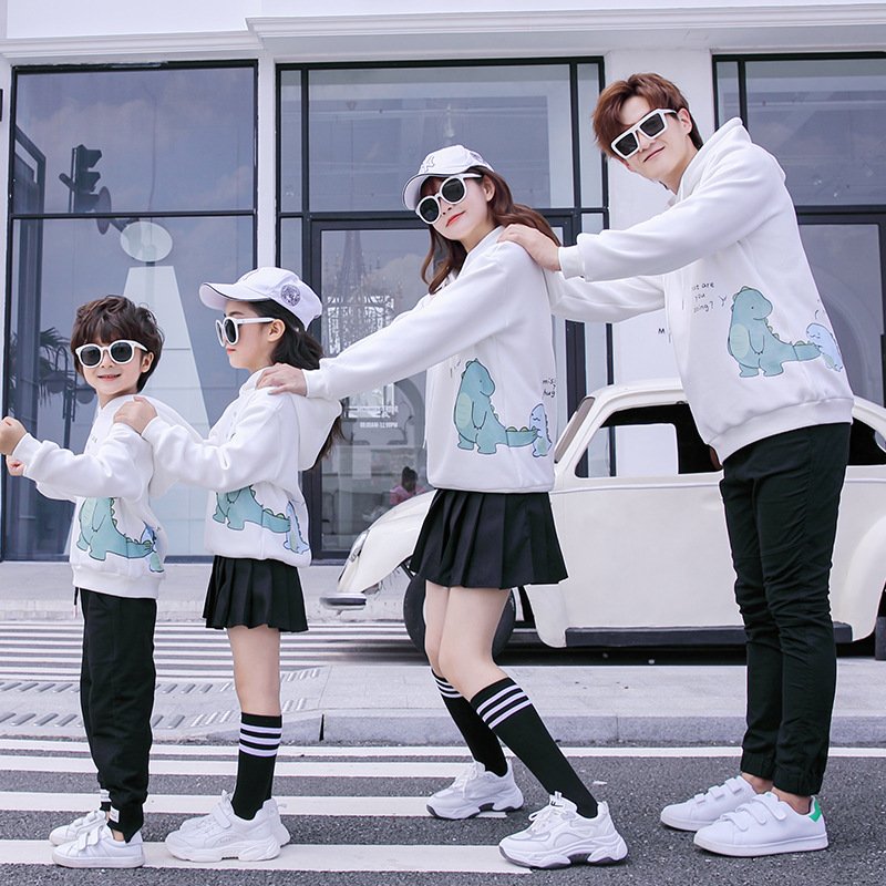 小さな恐竜 日本最大級 親子ペアルック ベビー 親子コーデ 帽子 長袖 家族 付き 裹毛ありパーカー