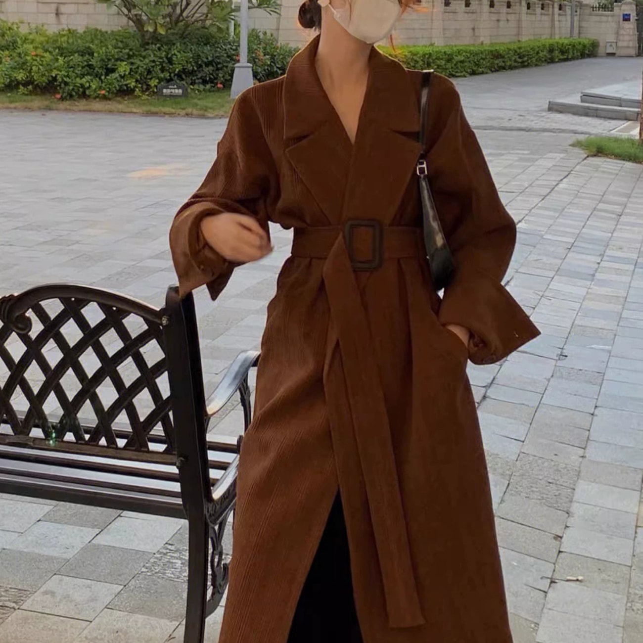 チェスターコート ロング ウエストベルト レディース アウター きれいめ おしゃれ レトロ エレガント フォーマル 無地 秋 冬 通勤 デート お出かけ カフェ S M L XL ブラウン