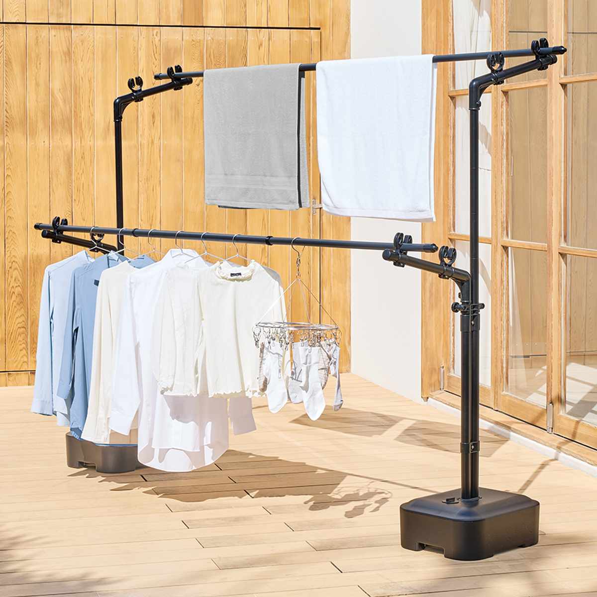 物干し ブロー台 ポーリッシュ ブラック 屋外 ベランダ PORISH 物干しスタンド ブロー台付き インテリア物干し 洗濯物干し 衣類 タオル 物干し台 大容量 高さ調節 屋外干し 外干し