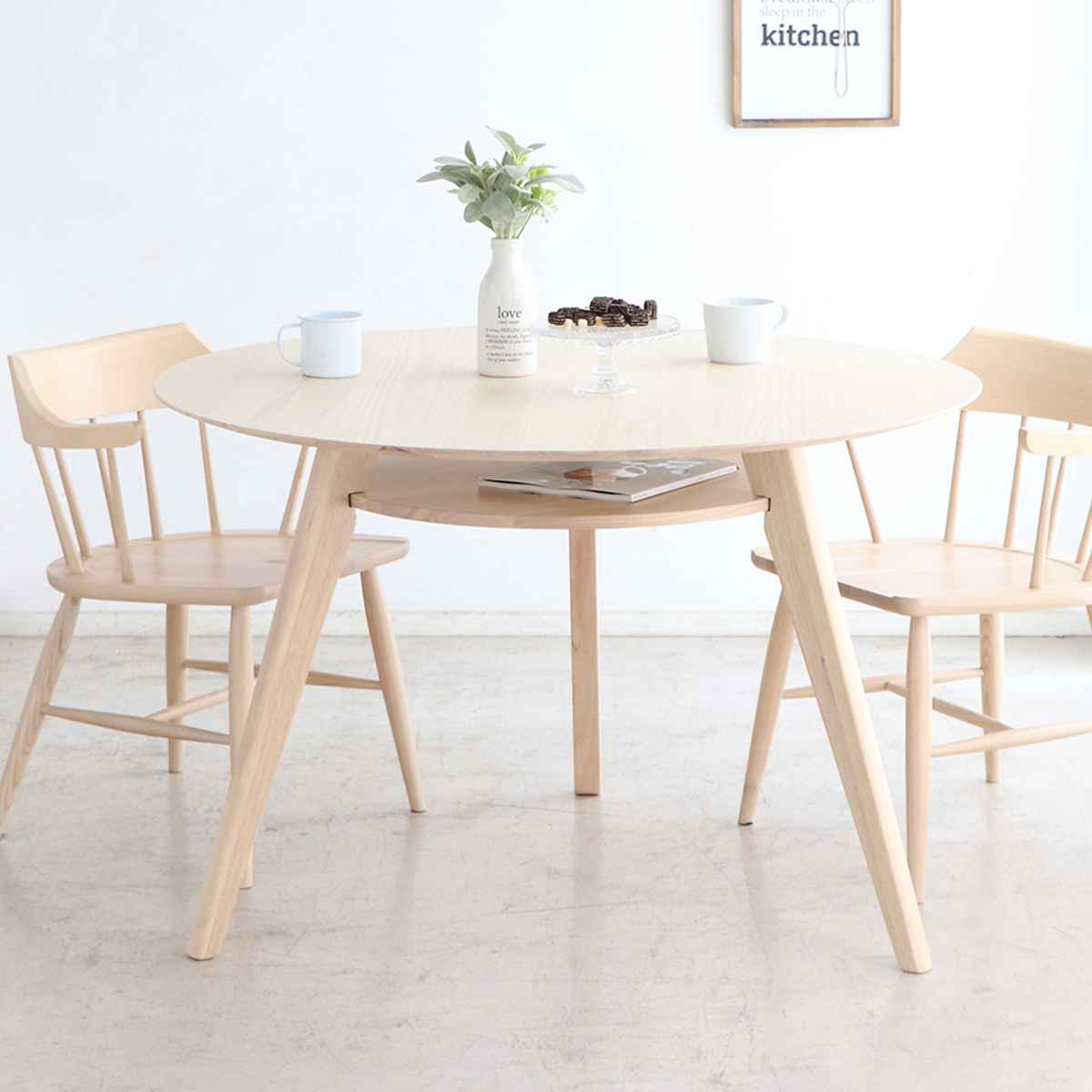 ダイニングテーブル 丸テーブル 3人掛け 収納棚 天然木 北欧 幅110cm 丸 円型 ラウンド テーブル 食卓 ダイニング コンパクト 天板下 棚 収納 アッシュ材 木製 ナチュラル