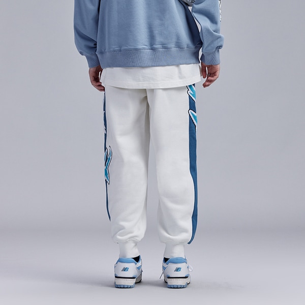 青と白のステッチリトルモンスター刺繍スポーツルーズスウェットパンツ 9,486円