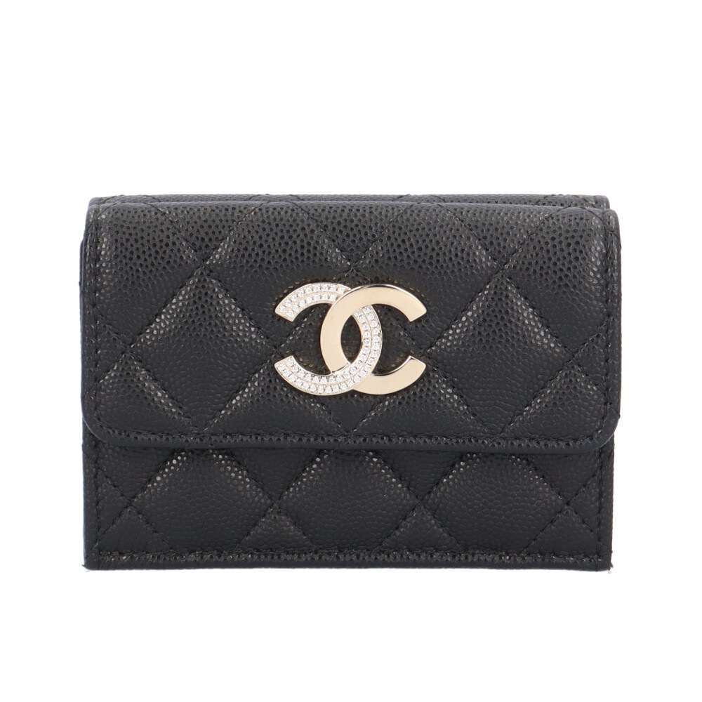 シャネル コンパクトウォレット マトラッセ 三つ折り財布 キャビアスキン CHANEL 中古 美品
