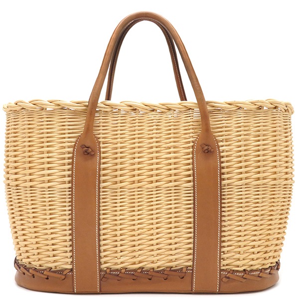 エルメス HERMES トートバッグ ガーデンパーティ ピクニック ヴォーバレニア 柳 ベージュ×フォーブ カゴ P刻印【中古】