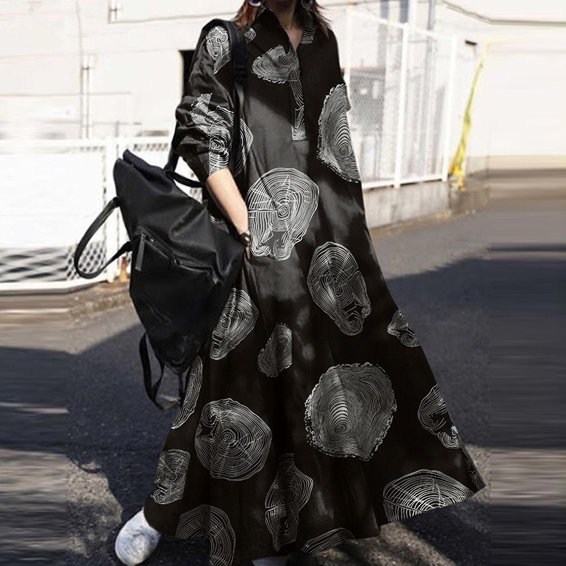 【一枚で視線を奪う】 シンプル カジュアル プルオーバー プリント ロング 花柄 ワンピース