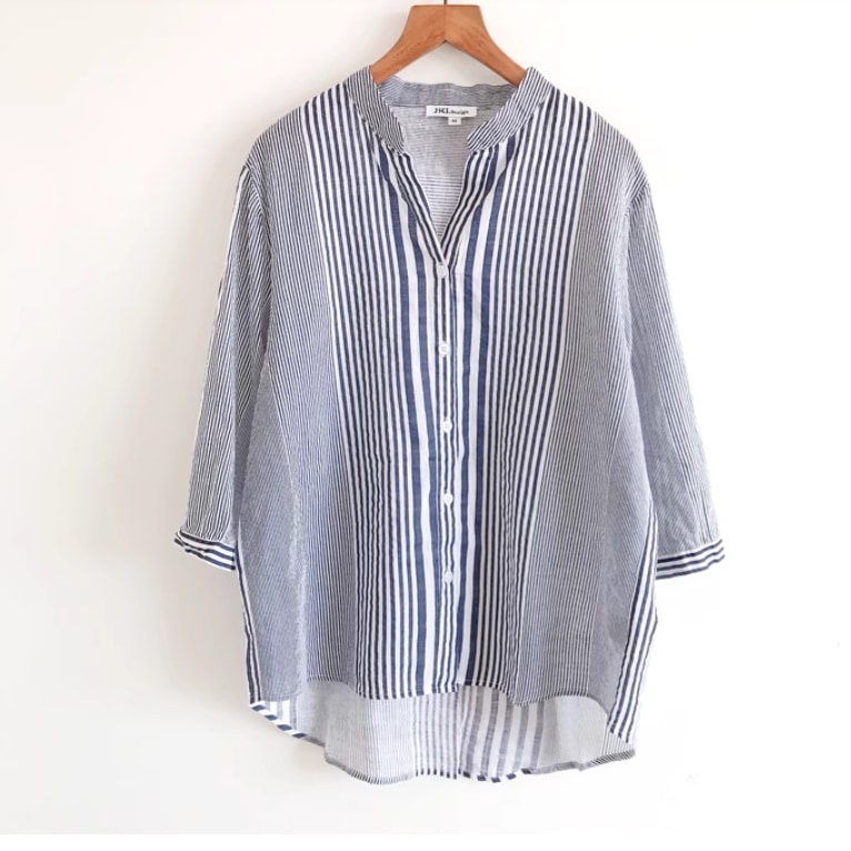 レディース トップス シャツ ブラウス 前開き 7分袖 Vネック 襟なし ボタン 薄手 リネン かわいい 大人可愛い きれいめ シンプル カジュアル 上品 おしゃれ かっこいい こなれ感 ラフ ルーズ 5,442円