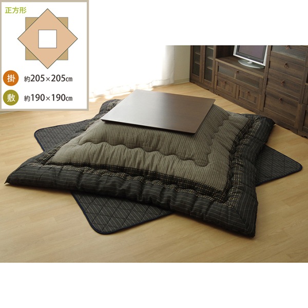 1151240030101 こたつ布団 正方形 掛敷セット しじら 『ゆかり』 ブラック 約205×205cm(厚掛けタイプ) メーカー直送 12,931円