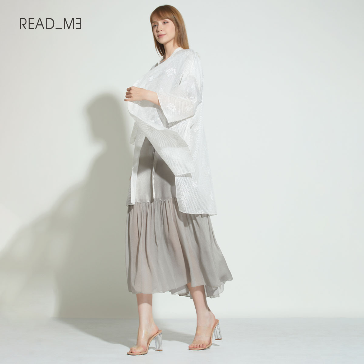 READ_ME 刺繍シアーシャツ（綿×シルク混 / ラウンドカラー / 立体テクスチャー）B20109314