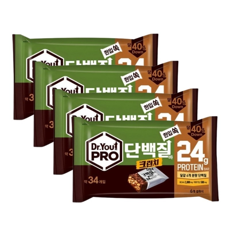 Dr.You PRO プロテインバー クランチ 一口サイズ 12g×34個 4箱 韓国お菓子 高たんぱく ナッツバー 間食