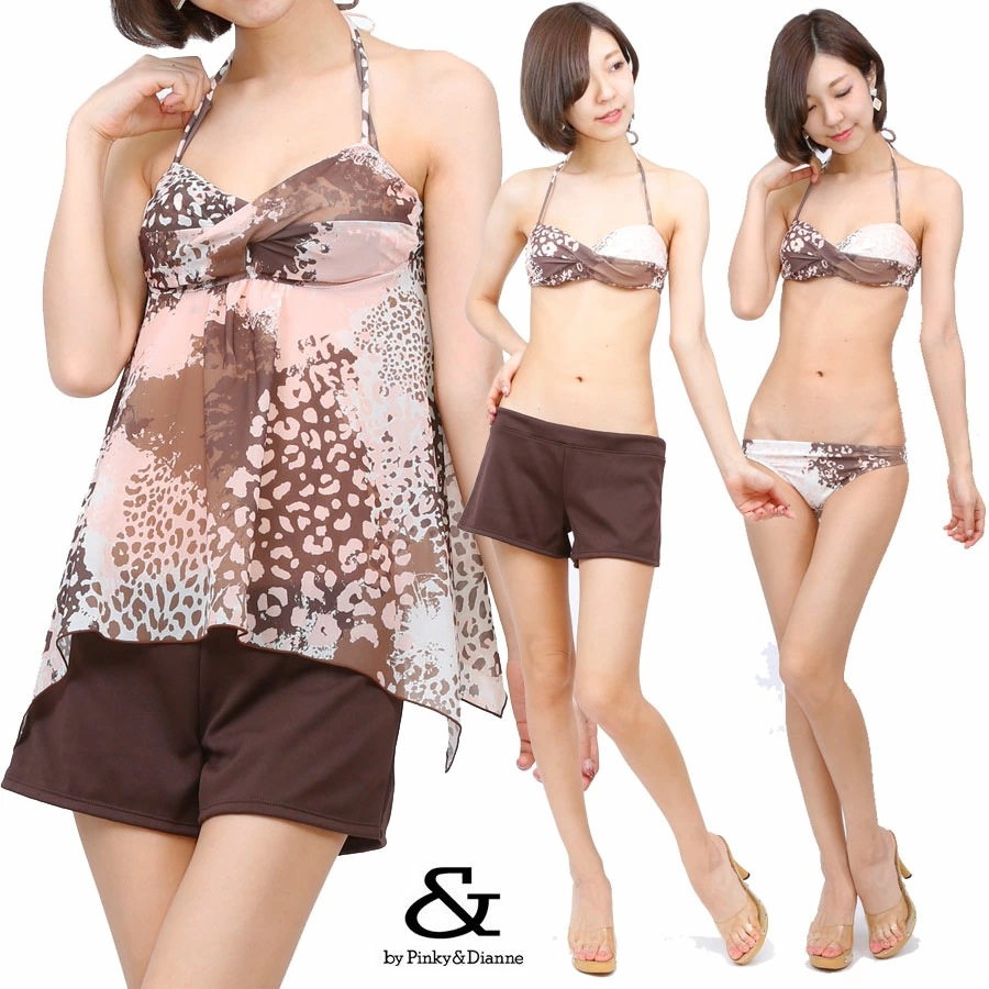 特売セール新作 水着 レディース タンキニ 水着 PINKY&DIANNE ピンキー&ダイアン タンキニ水着 体型カバー 4点セット ショートパンツ パンツセット ホルターネック ビキニ ママ ミセス