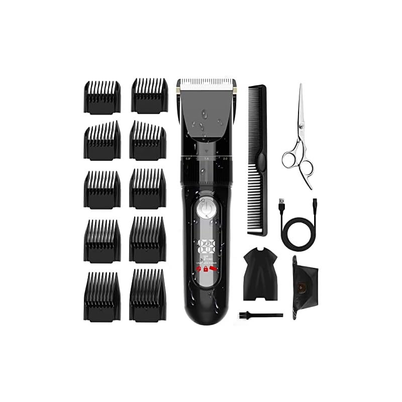 バリカン【2023新登場 USB充電式】ヘアカッター メンズ 電動ばりかん 散髪用 自動研磨 プロ仕様 0.8-24mm対応 LEDディスプレイ 2段階モード 全身防水 家庭用 業務用 子供用 セルフ