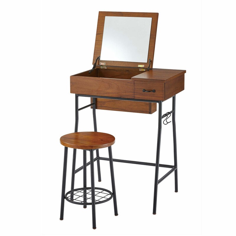 ドレッサー＆スツールセット GT-312BR 【 おしゃれ 鏡台 収納 メイク台 一面 家具 机 ミラー 1面ドレッサー コンパクト カガミ インテリア雑貨 かがみ 姿見 化粧台 テーブル 】