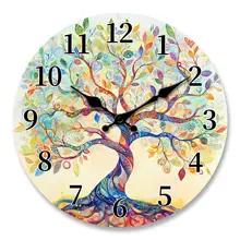クリエイティブなカラフルなツリーパターンデザインの木製壁時計抽象アートスタイルのサイレント時計リビングルーム寝室キットに最適