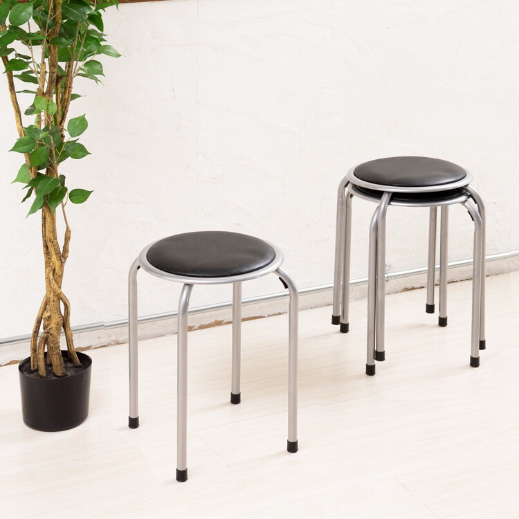丸椅子 チェア スツール おしゃれ パイプイス スタッキング 軽量 レザー クッションシート 完成品 座面高さ46cm いす イス