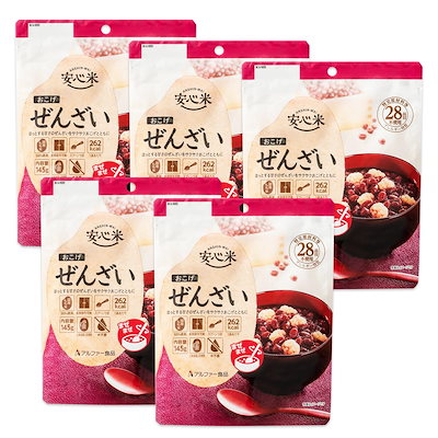 他サイト： アルファー食品 安心米 おこげ(ぜんざい) 145g ×5個【非常食】【常備用】【長期保存】【水不要】の商品画像