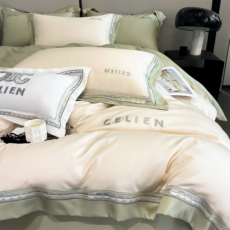 A類母子級100本綿綿綿軽量贅沢4点セット綿綿綿貢緞子刺繍全綿シーツベッド笠布団カバー4