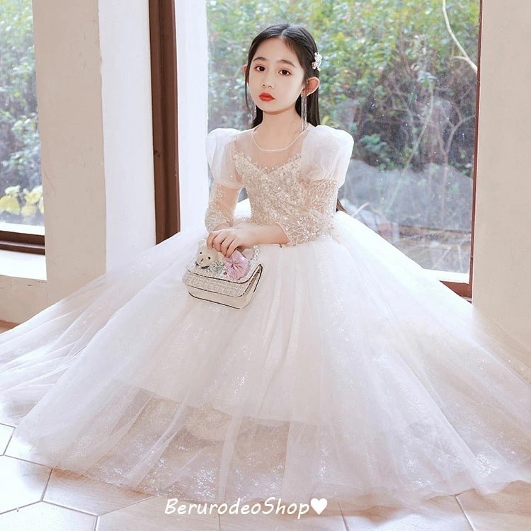 子供ドレス ロングドレス ピアノ発表会 キラキラドレス スパンコール ビーズ キレイめ ホワイトドレス プリンセスドレス 女児ドレス 演奏会ドレス 白 長袖 フォーマル キッズドレス 女の子 80 9 5,523円