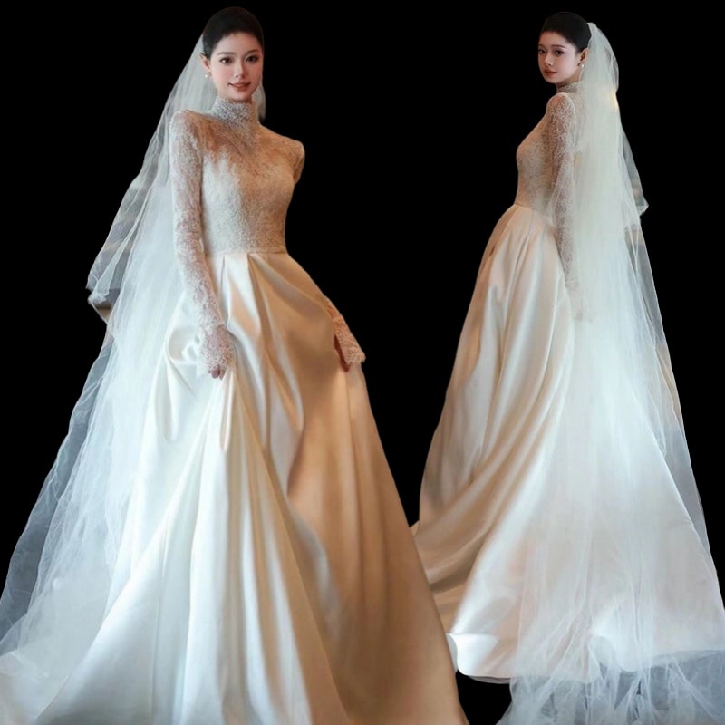 ウエディングドレス レースの長袖パーティードレス白 結婚式 ドレス 二次会 花嫁 フォトウエディング ビーチフォト 前撮り 後撮り 披露宴 トレーンドレス Aライン 演奏会 発表会 12,479円