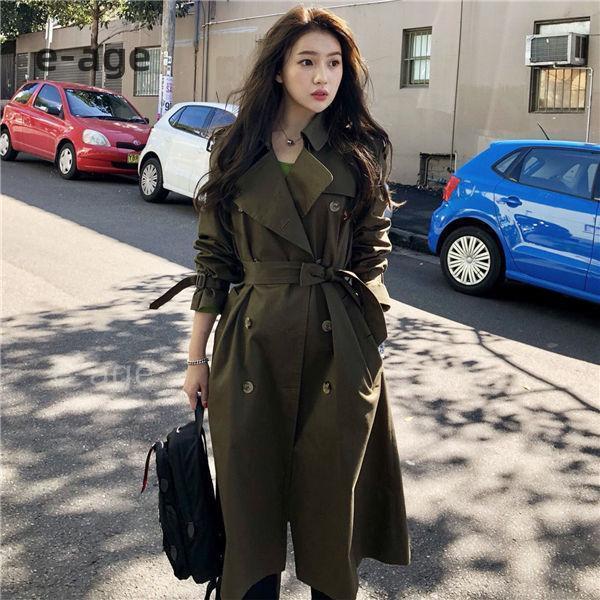 トレンチコート スプリングコート レディース コート アウター 秋服 ロング丈 カジュアル 入学式 卒業式 通勤 通学 入園式
