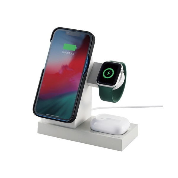 W-MS06WH ワイヤレス充電器 7.5W+5W マグネット式 スタンド アップルウォッチ充電器はめ込み可 同時充電可 ホワイト メーカー直送