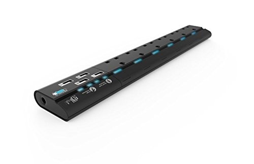 aMagic MagStrip 6 Way Socket Extension Lead Power Strip Surge Protected with 4 USB Port Charger - UK Plug (Black)