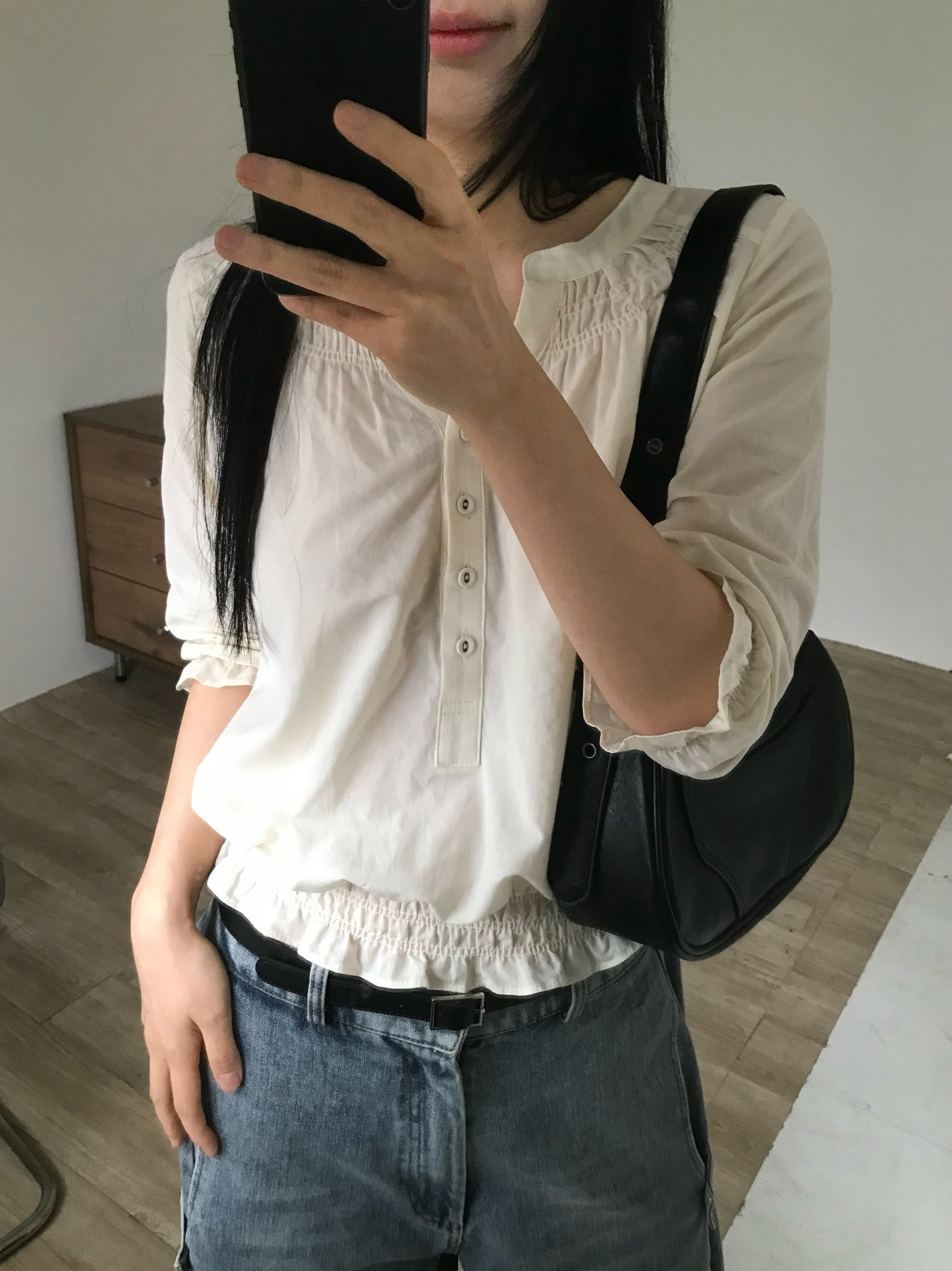 少女 ボタン V 7分丈 ブラウス