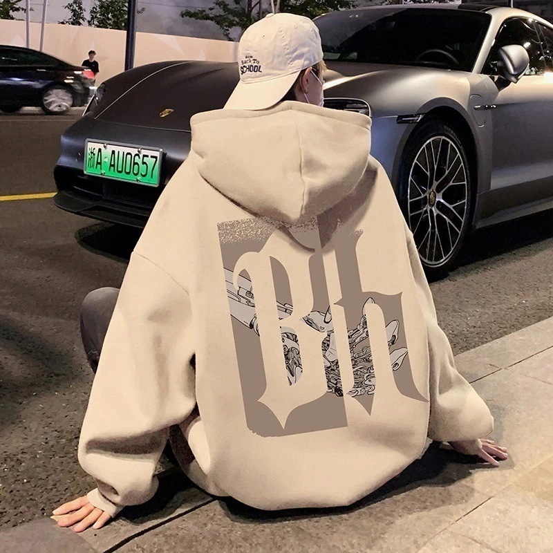 製フード付きコットン・スウェットシャツ ルーズ パーカー メンズ メンズファッション ロングスリーブトップス