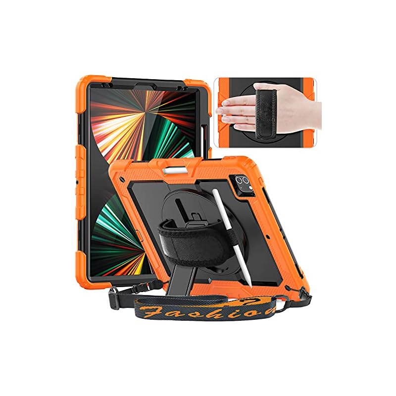 Timecity iPad Pro 12.9 ケース 2022新型 第6世代 頑丈 耐衝撃 ワイヤレス充電対応 スタンド機能 保護フィルム付き ペン収納 ハンドストラップ付き 肩掛け キズ防止 子供
