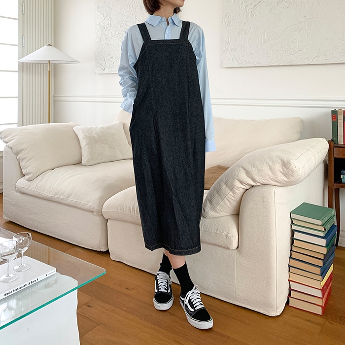 [韓国ファッション] 여성용 벨트세트 뷔스티에 데님 롱 원피스