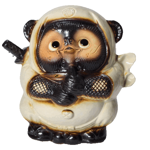 忍者狸　白 5号 （ドローン）　（忍者たぬき・忍者狸・置物・たぬき・インテリア・陶器・タヌキ・オブジェ・忍者・くノ一・ドロン・手裏剣・NT-001W）