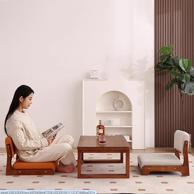 大人のためのバックサポート付きフロアチェアウッドフロアゲーミングチェアビデオゲームチェア ラウンジャー 和風フロアチェア 瞑想フロアシート 出窓リビングルームに(/Beige,Style 2)