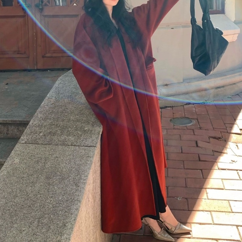 アウターファー毛皮アウターレトロウールのラシャコートを隠すリバーシブルコートラッシュ