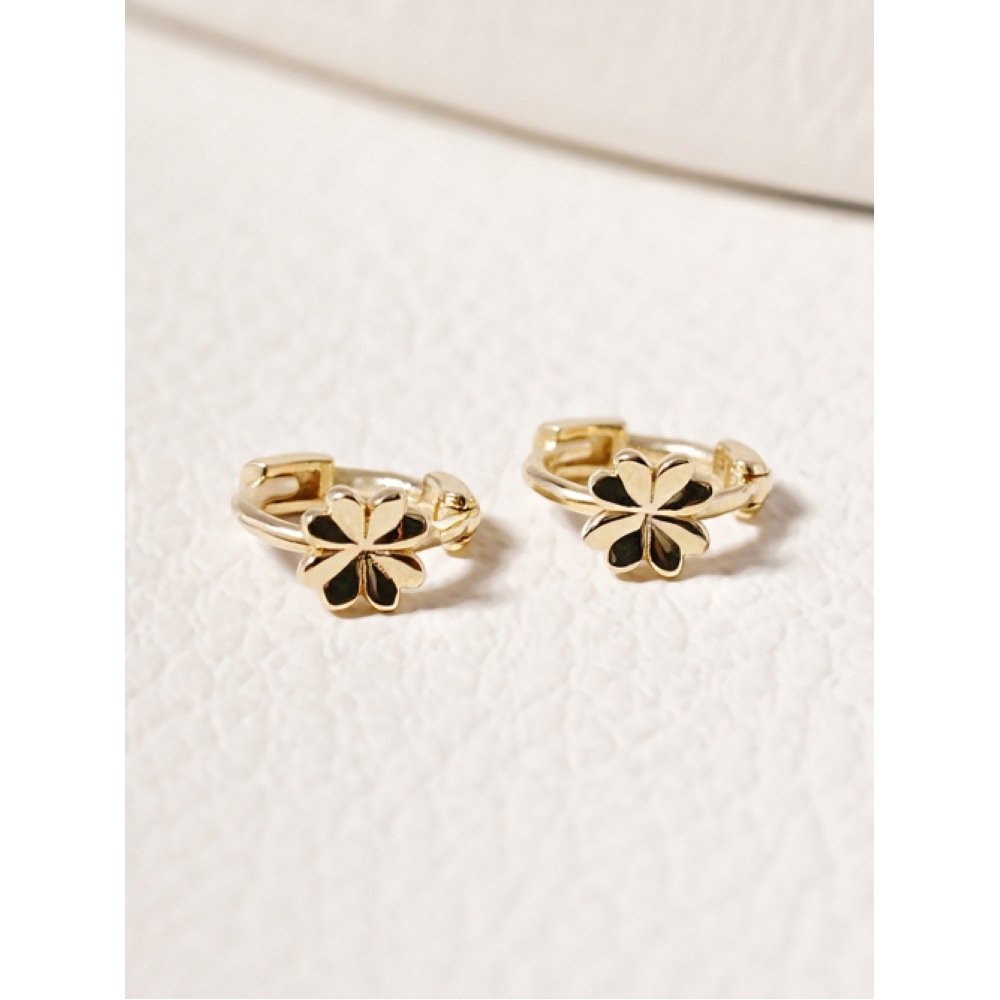 ミニマルピアス 14K 18K ラッキークローバーミニフラワーワンタッチリングピアス