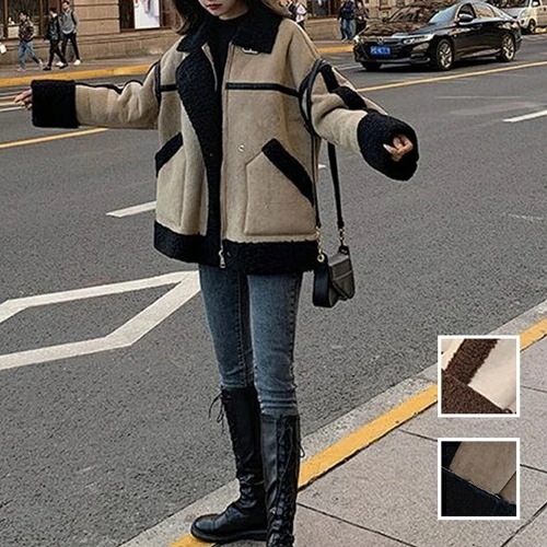アウター ムートン ファーコート 韓国 ファッション レディース 秋 冬 カジュアル コーデ シンプル 定番 セレカジ 20代 30代 40代 2025 ボア ムートン風 切り替え オーバーサイ