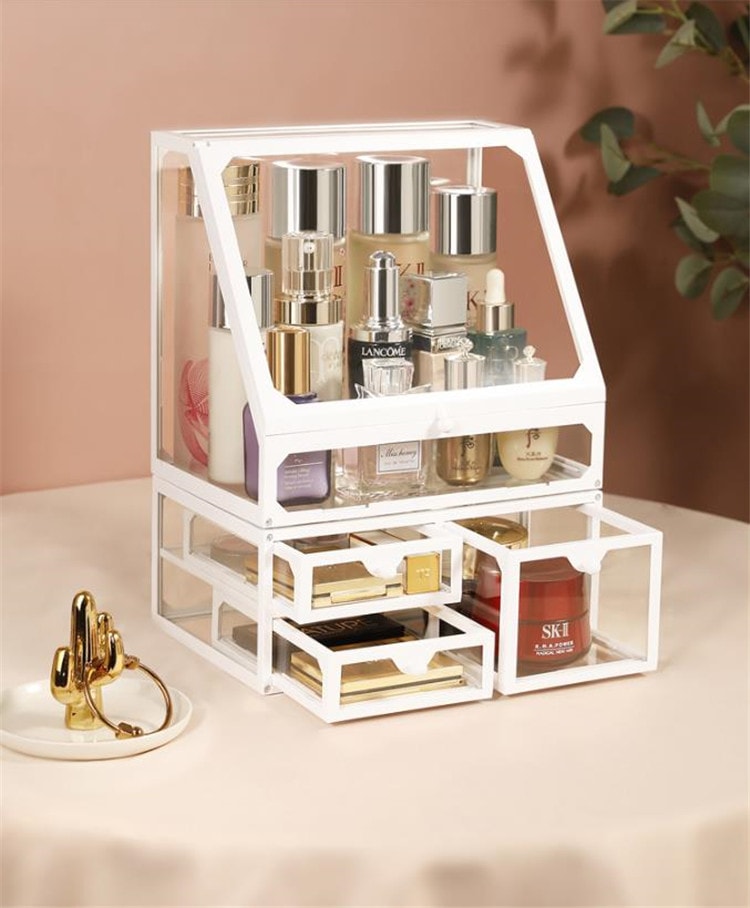 韓国ファッション 家庭用 防塵 クリア デスクトップ 化粧品 収納ボックス 大容量