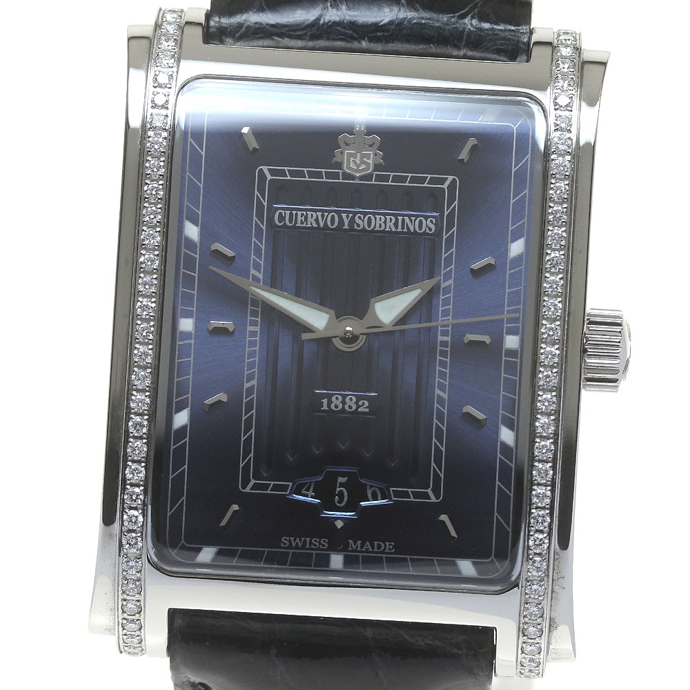 クエルボ・イ・ソブリノス CUERVO Y SOBRINOS A1015 プロミネンテ デイト ダイヤベゼル 自動巻き メンズ 保証書付き_839386【中古】 134,800円