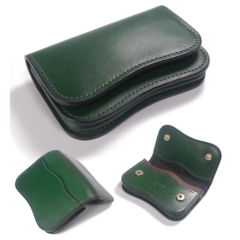 LAWREN 名刺入れ カードケース 手作り フルハンドメイド ギフト プレゼント 本革 イタリア産レザー ブッテーロ buttero (グリーン)