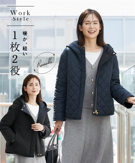 ダウンジャケット・コート フード付きリバーシブル中綿コート
