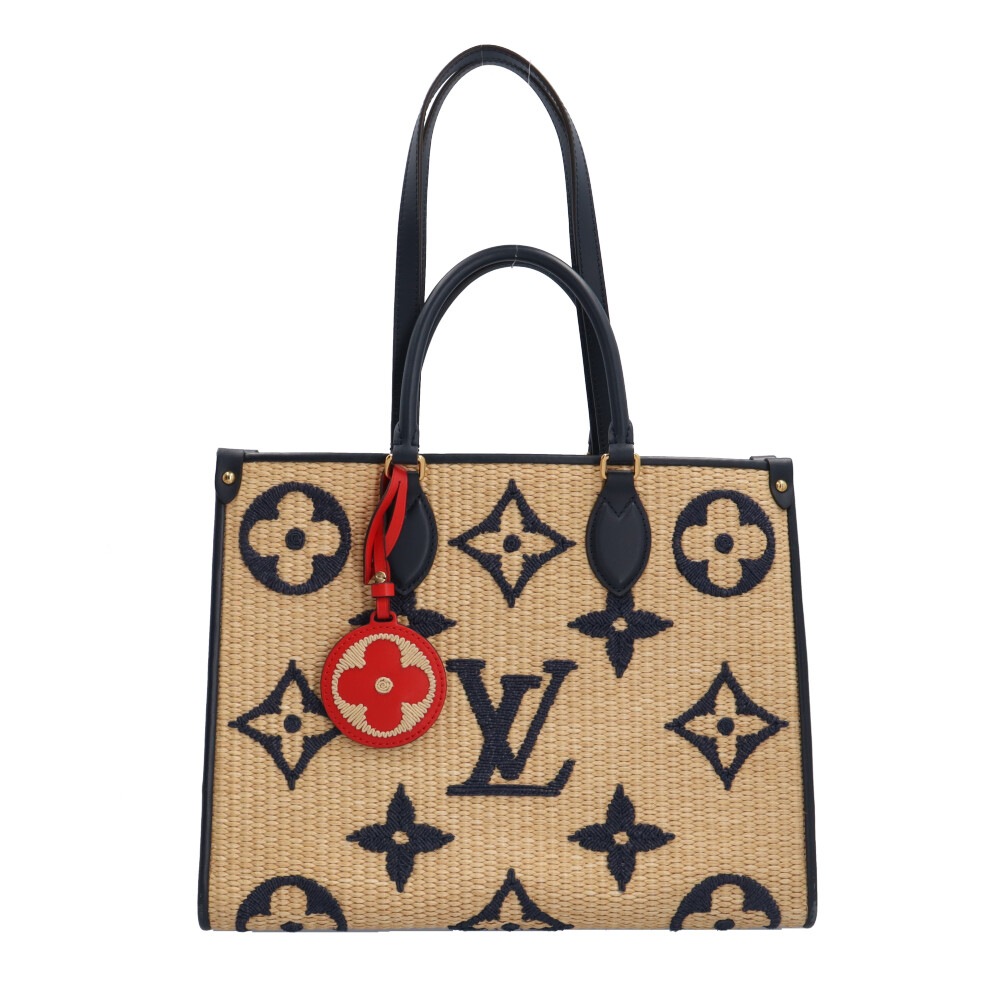 ルイヴィトン オンザゴーMM モノグラムジャイアントラフィア ショルダーバッグ ラフィア M57723 ベージュ LOUIS VUITTON 中古