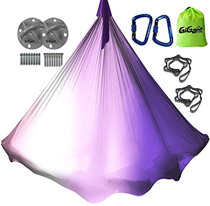 グラデーション エアリアルヨガ 専用 ハンモック フルセット 5ｍx2.8ｍ 空中 ヨガハンモック エクササイズ エアロヨガ フィットネス 国内品( グラデラベンダー)